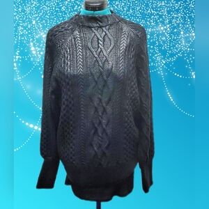 Black Metallic Look Cable Knit Women's Plus Size Sweater by Express